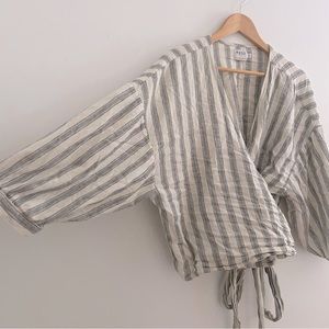 Esby Apparel Colette Wrap Top - Highway Stripe - 1X/2X Cotton & Linen